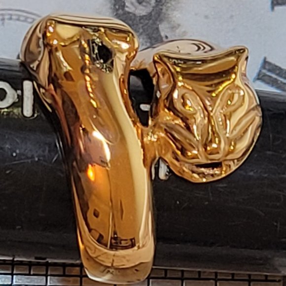 Signed Milor Bronze Italy Gold Elegant Cat Panther Head Ring Size 7 - Picture 4 of 11